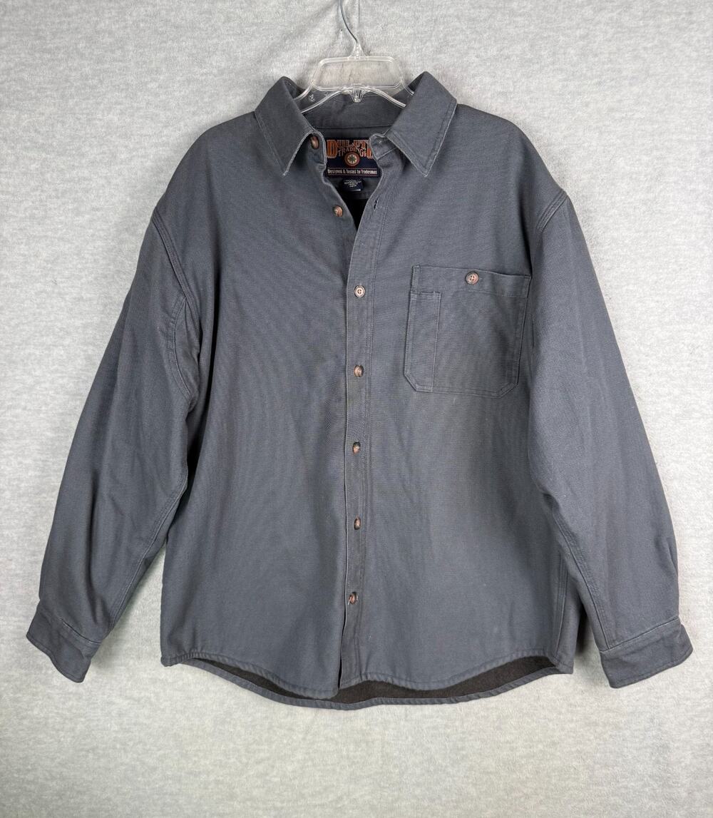 Duluth Trading Men's L Fleece Lined Canvas Shacket Gray Button Up Work Shirt